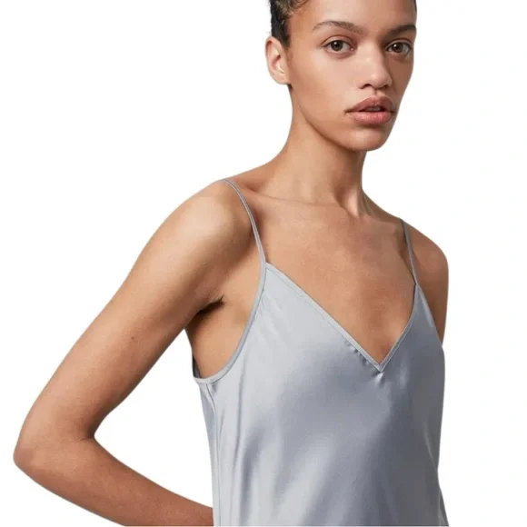 AllSaints Ultimate Grey Satin Slip Midi Dress Size S - Picture 11 of 12